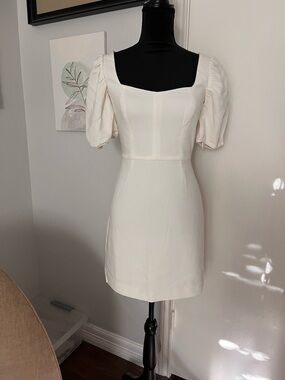 French Connection white Square-Neck Puff-Sleeve Mini Dress